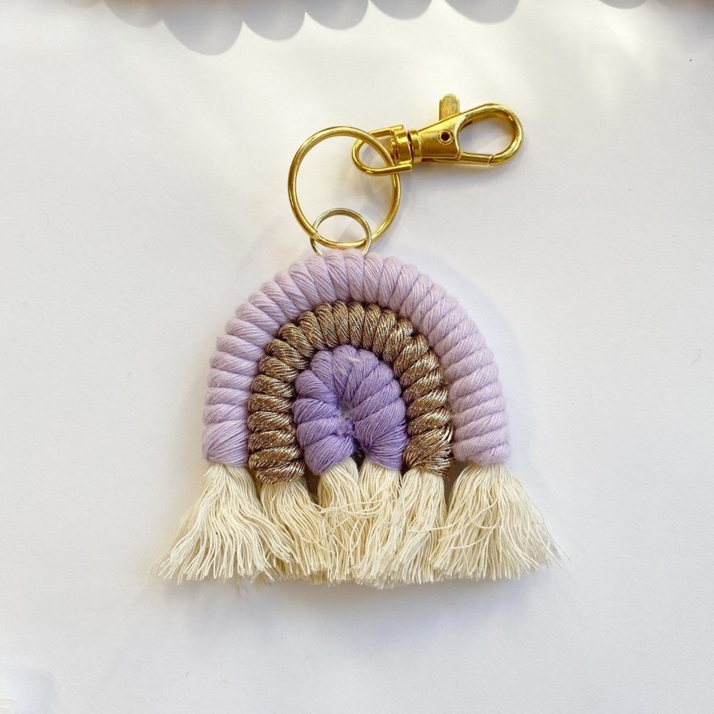 Macrame Rainbow Keychain, Macrame Bag Charm, Purse Charm,Boho Bridal Decor